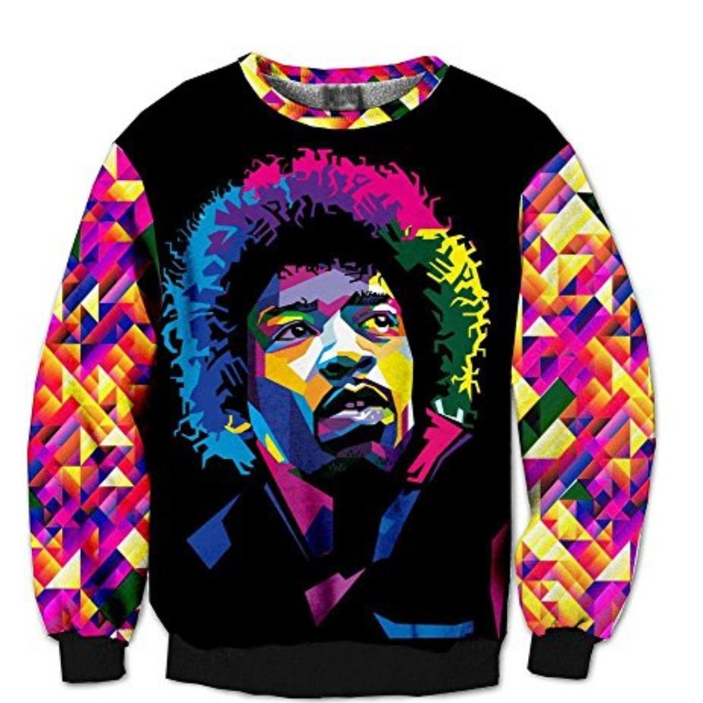 NWT DJ Designs Custom Rock Icon Jimi Hendrix Sweatshirt Mens Size S $55 AA203